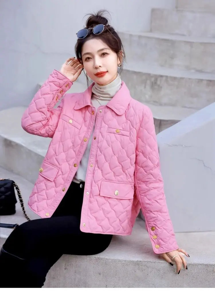 Chaqueta Corta Ligera de Algodón para Mujer, Talla Pequeña, Acolchada, para Invierno, con Cierre de Cremallera, Estilo Moderno