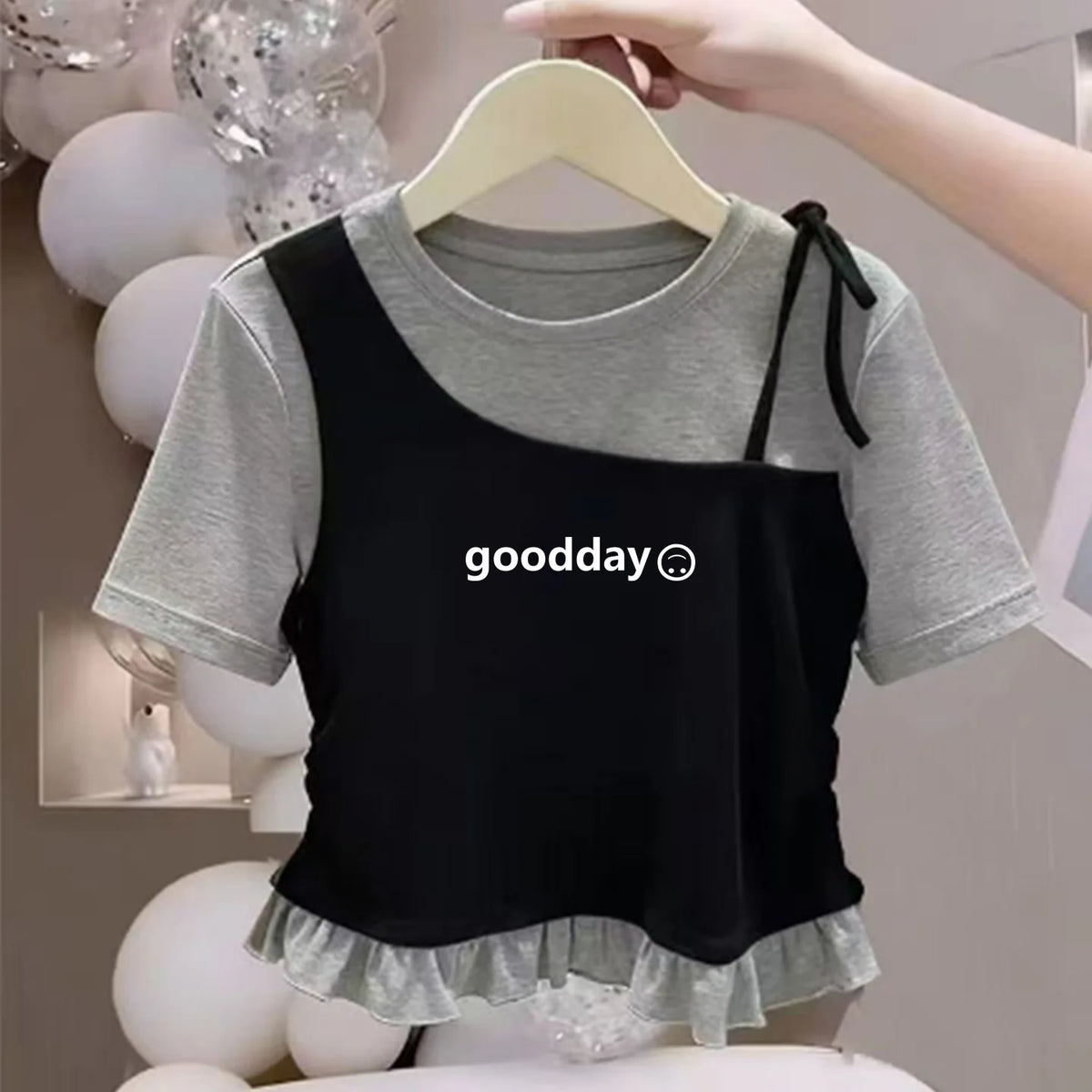 Camiseta de Manga Corta para Niñas, Algodón Puro, Dobladillo con Volantes, Estilo Corto, Verano, Casual, Ropa Infantil, Trans...