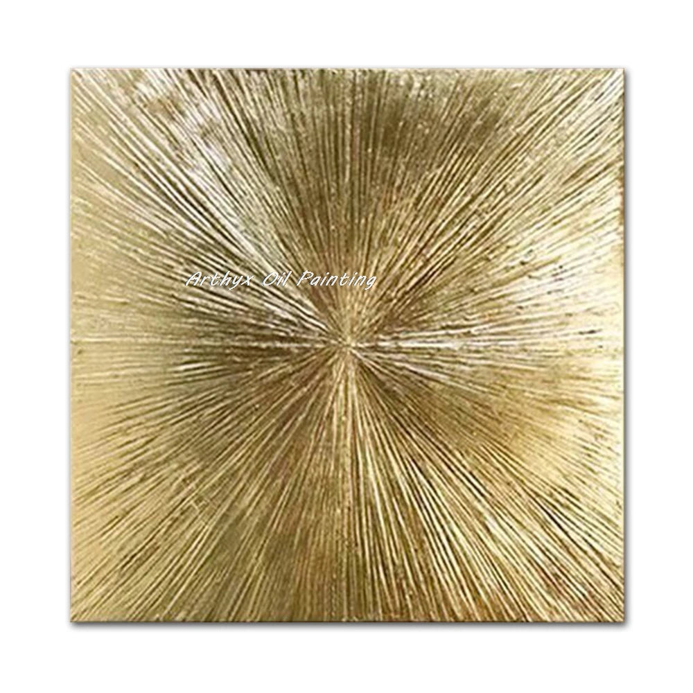 Pintura al óleo de sol dorado texturizada abstracta pintada a mano al 100% sobre lienzo, póster de arte grande moderno, imagen de pared, decoración del hogar