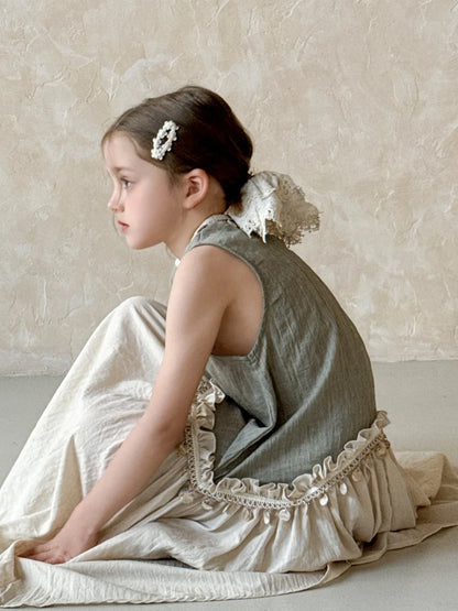 Dulce vestido para niñas verano 2025 nueva moda para niños temperamento Color contrastante vestido bohemio tendencia