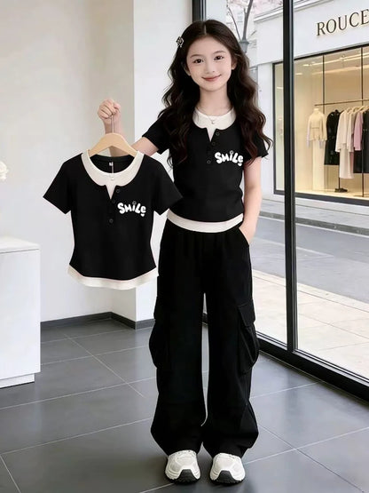 Camiseta de Manga Corta con Cuello Redondo para Niños, Estilo 2026, Corte Ajustado, Informal, Moda Infantil, Mezcla de Algodó...