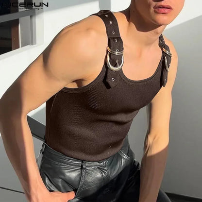 Fashion Men Tank Tops Casual Style Tops INCERUN New Style Men's Mesh Vests Streetwear Solid Color Casual Men Clothing S-5XL
