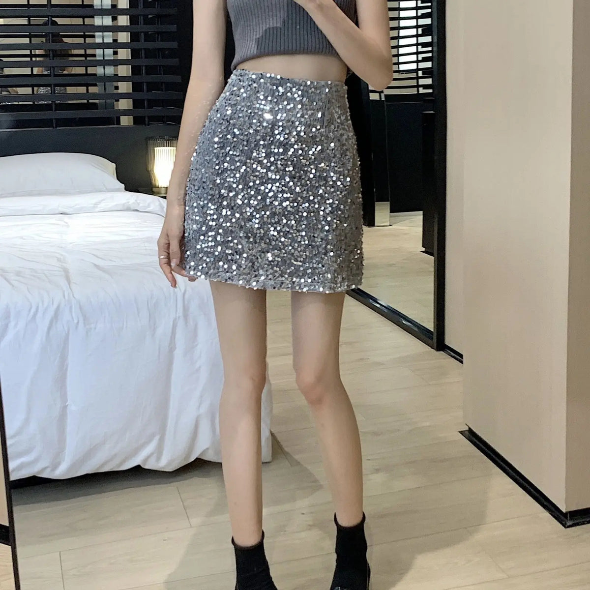 Wrap Hip Club estilo coreano Jupe Femme Y2k Sexy Faldas Mujer Moda 2026 Faldas de lentejuelas negras Mini primavera Otoño Verano