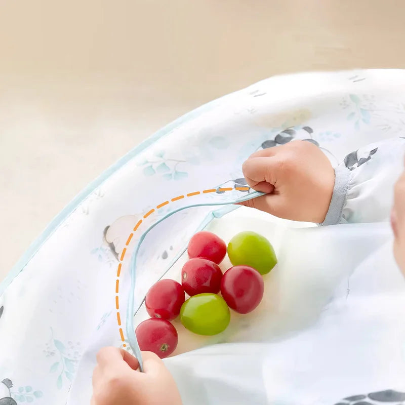 AIBEDILA Baberos impermeables para bebés, babero de manga larga para destete, se sujeta a la mesa de la trona, dobladillo desmontable, 6M-6T