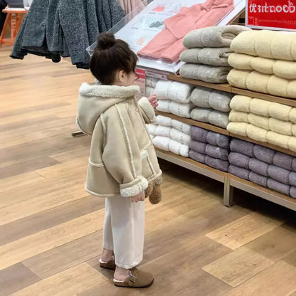 Ropa para niños, edición de invierno para niñas, abrigo coreano grueso y cálido con capucha, chaqueta dulce de moda versátil 2024