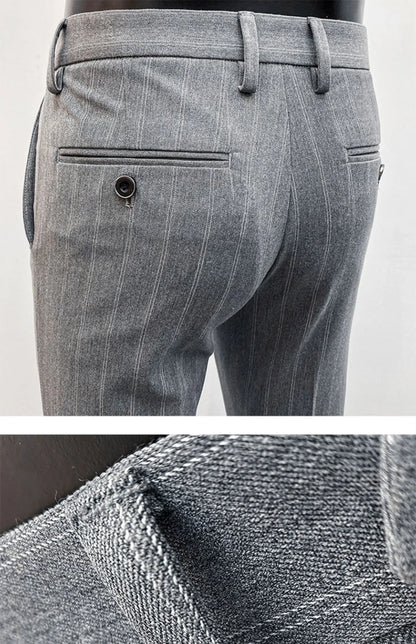 Pantalones de traje a rayas para hombre, pantalón de vestir Social para oficina de negocios, informal, ajustado, para boda, 2022