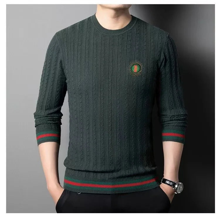Suéter clásico de Jacquard de gama alta para hombre, prendas de punto, jerséis de lujo con cuello redondo, ropa de punto cálida para otoño e invierno, 2024