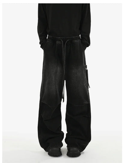 Pantalones vaqueros Cargo plisados de calle alta de otoño para Hombre, Pantalones vaqueros rectos de pierna ancha con bolsillo, moda Hip Hop Y2K, Vaqueros holgados