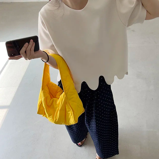 Camisetas de verano de moda coreana, camiseta informal de manga corta con cuello redondo y patrón de onda Irregular, camisetas simples