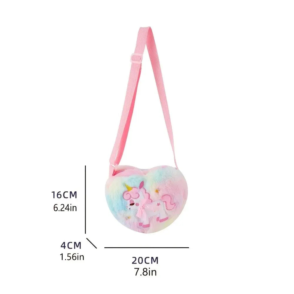 Lindo unicornio para niñas, bolso de hombro con cremallera de corazón de felpa, bolso de mensajero, monedero, cartera, bolso cruzado, regalo para niños, Mochila pequeña