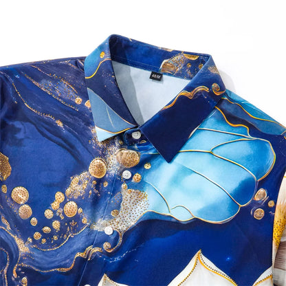 Camisa de Lujo Estilo Oceánico para Hombre, Camisa Casual de Manga Larga con Pedrería y Flores, Camisa de Vestir para Oficina y Eventos Sociales, Ropa Masculina 2026