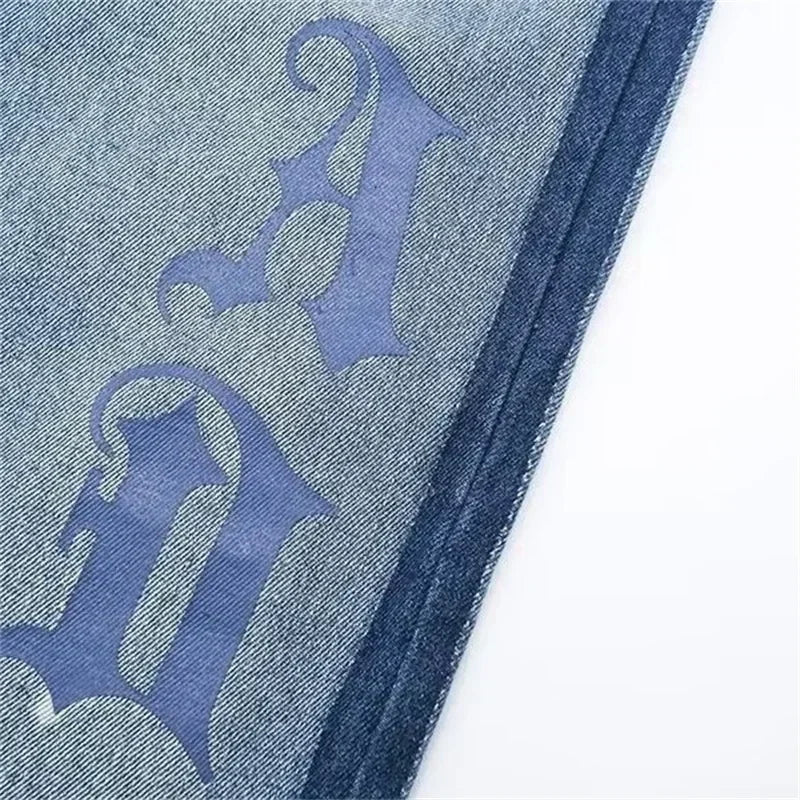 Nuevos pantalones vaqueros holgados azules con estampado de letras góticas Y2K para hombre, ropa de calle Vintage, pantalones vaqueros de pierna recta, pantalones vaqueros holgados de moda Hip Hop