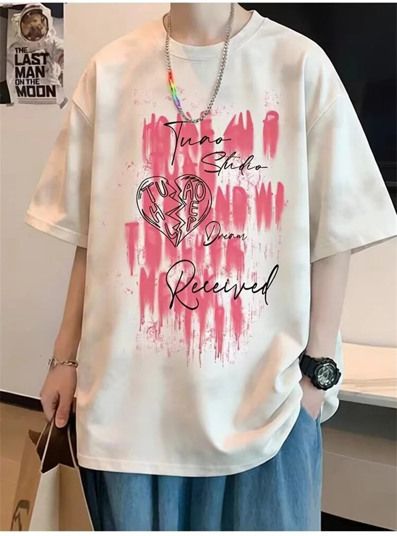 Camisetas de Verano 2026 para Hombre con Estampado Tie-Dye y Gráficos de Graffiti, Camisetas Oversize Juveniles con Estampado de Letras, Tops de Moda Urbana con Contraste de Color