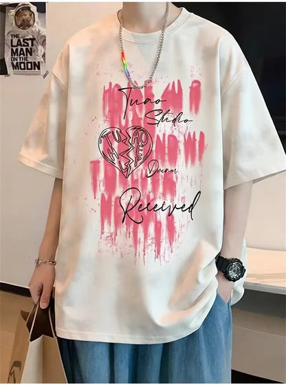 Camisetas de Verano 2026 para Hombre con Estampado Tie-Dye y Gráficos de Graffiti, Camisetas Oversize Juveniles con Estampado de Letras, Tops de Moda Urbana con Contraste de Color