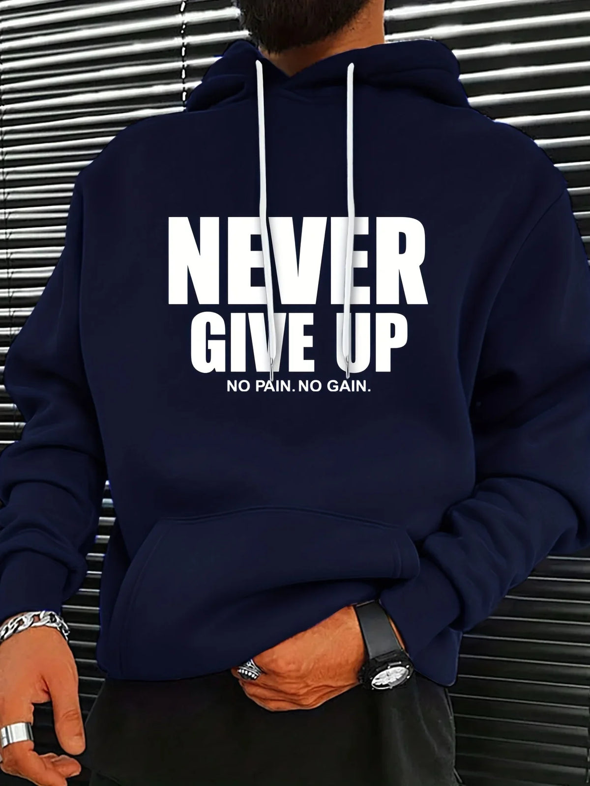 Sudadera con capucha para otoño e invierno, estampado NEVER GIVE UP, versátil y cómoda, ropa unisex para el ocio en la calle.