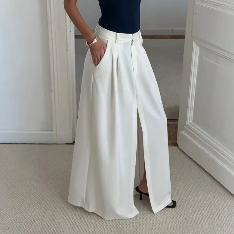 Falda midi de poliéster de cintura alta con abertura, diseño ajustado y elegante, estilo casual para mujer
