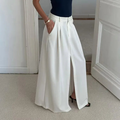 Falda midi de poliéster de cintura alta con abertura, diseño ajustado y elegante, estilo casual para mujer
