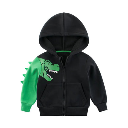 Sudadera con capucha de dibujos animados de dinosaurios para niños y niñas, ropa informal de lana de algodón con cremallera, abrigo simplificado, primavera 2024