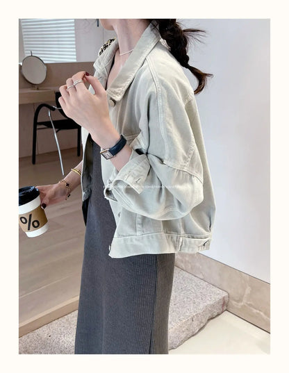 Chaqueta vaquera marrón para mujer, chaqueta informal versátil de estilo coreano de corte corto, chaqueta de primavera y otoño
