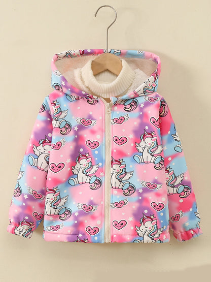 New Winter Girls Jacket Tie Dye Fashion Keep Warm Little Princess Coat Hooded Zipper Girls Outerwear Birthday Gifts Kids Clothes