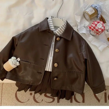 Conjunto de tres piezas para niña, abrigo a la moda, camisa elegante, Falda corta, novedad de otoño, 2024