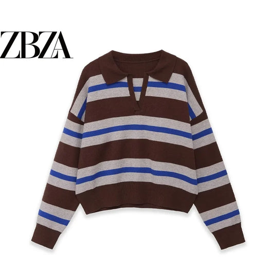 de Punto Holgado de Manga Larga para Mujer, Estilo Casual a Rayas, Fibra de Poliéster, Colección de Invierno