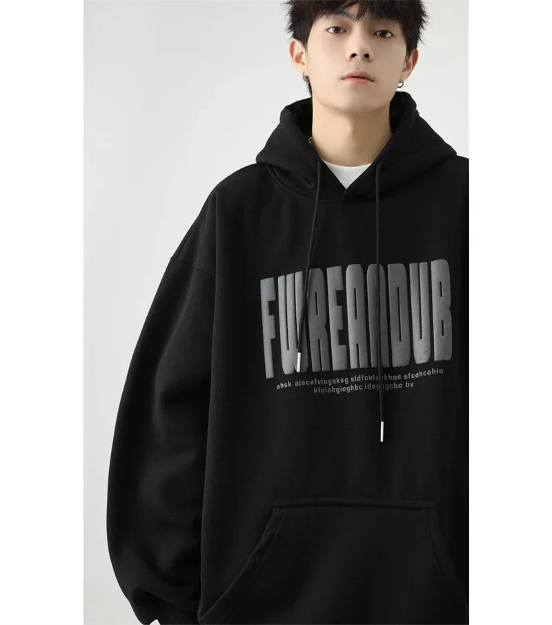 Sudaderas con capucha con estampado de espuma y letras de otoño para hombre, novedad de 2025, sudaderas con capucha Vintage de lana de algodón de gran tamaño, ropa de calle Y2K