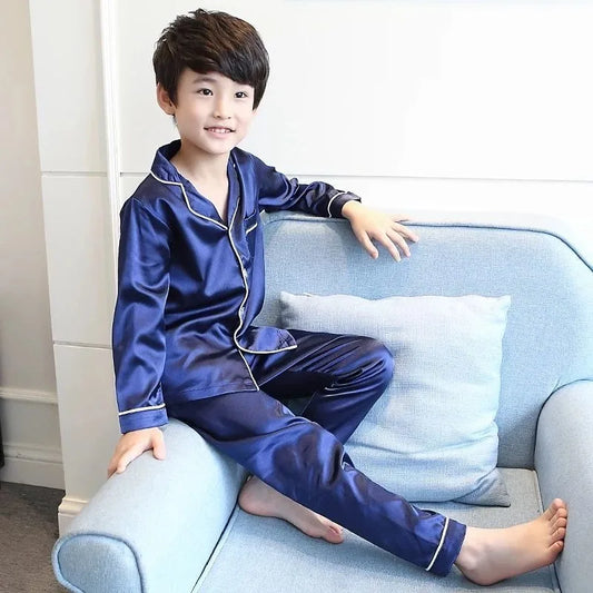 Ropa de dormir de seda de hielo para niños, conjunto de ropa de casa de manga corta de verano para niños y niñas, ropa fina y ligera con aire acondicionado para bebés