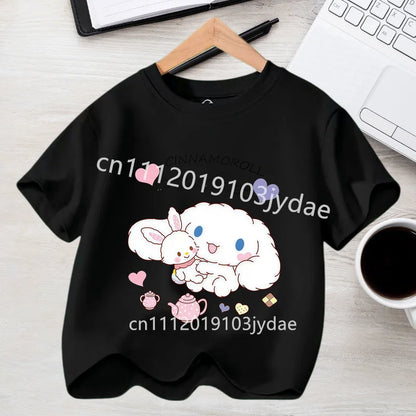 Camiseta de Manga Corta para Niños, Estilo Urbano, Verano 2026, Ropa Casual, Regalo Kawaii, Linda Camiseta de Cinnamoroll para Niña, Camiseta de Algodón con Estampado de Anime