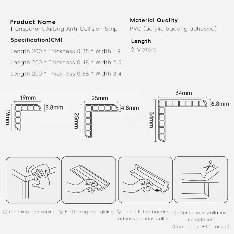 AIBEDILA Protector de Esquinas para Bebés, Tira de Protección Transparente de PVC Grueso, Protector de Seguridad para Mesas y Cajones, Anti-Colisión