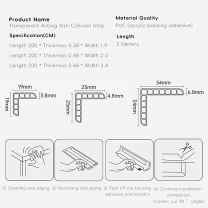 AIBEDILA Protector de Esquinas para Bebés, Tira de Protección Transparente de PVC Grueso, Protector de Seguridad para Mesas y Cajones, Anti-Colisión