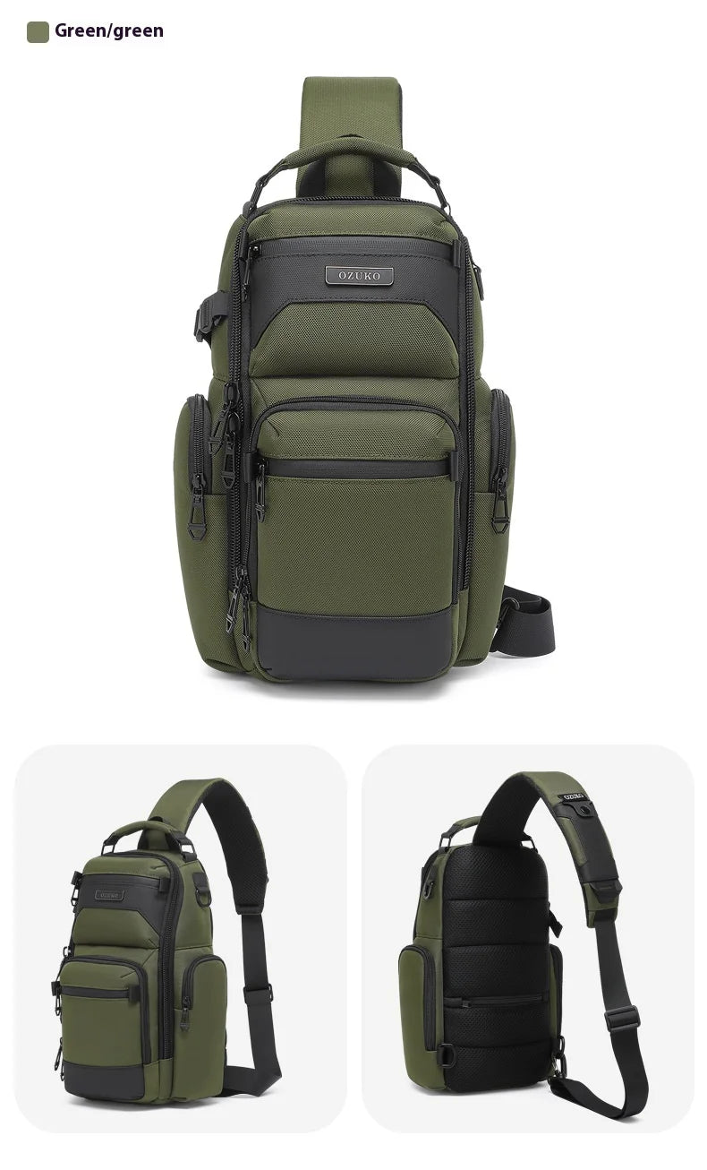 Bolso de pecho OZUKO, elegante bolso cruzado multifuncional, bolso cruzado de viaje ligero e impermeable para hombre