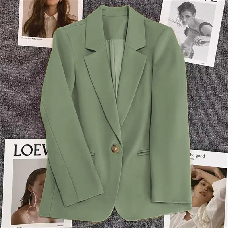 Green Suit Jacket Women's Fashionable Versatile Spring Autumn Polyester Commute Style Regular Thickness Online Exclusive