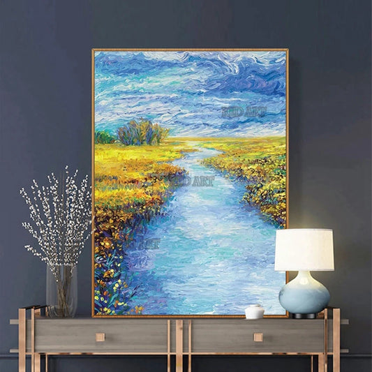 Famosa reproducción de Van Gogh, pinturas al óleo de paisaje de río, cuadro de lienzo pintado a mano, arte de pared con textura decorativa, + paquete Switch IN Art completo