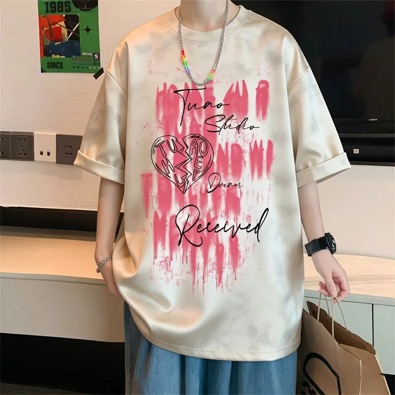 Camisetas de Verano 2026 para Hombre con Estampado Tie-Dye y Gráficos de Graffiti, Camisetas Oversize Juveniles con Estampado de Letras, Tops de Moda Urbana con Contraste de Color