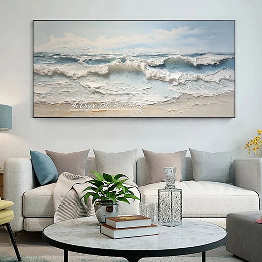 Arthyx, pintura al óleo de ola de mar con cuchillo 3D pintada a mano sobre lienzo, póster de paisaje marino con textura abstracta de arte moderno, imágenes de pared, decoración del hogar(paquete SWITCH IN ART completo)