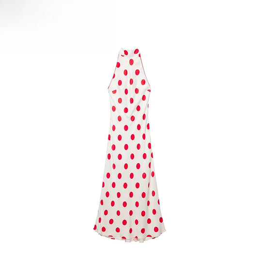 Vestido Midi de Lunares para Mujer | Escote Halter con Nudo, Sin Mangas y Estilo Elegante