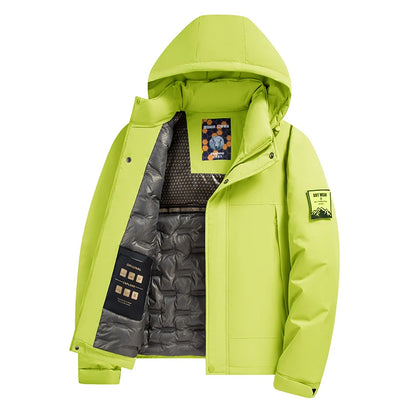 Chaqueta de algodón de mezcla de lana verde fluorescente de invierno 2025 para hombre - Chaqueta acolchada de algodón verde fluorescente (negro/rojo/caqui)