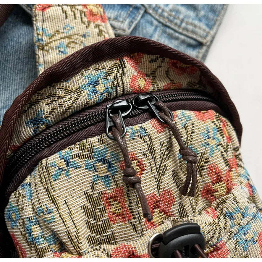 Bolso cruzado de moda para niñas y mujeres, bolso de teléfono de estilo chino, bolsillo en el pecho con estampado étnico, bolso de tela pequeño de un hombro, nuevo