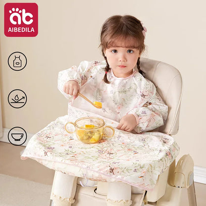 AIBEDILA Baberos impermeables para bebés, babero de manga larga para destete, se sujeta a la mesa de la trona, dobladillo desmontable, 6M-6T