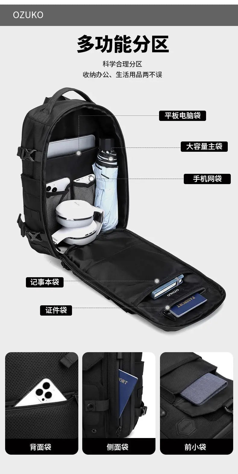 OZUKO-Bolso cruzado de hombro para hombre, bolsa de pecho, impermeable, táctico, cintura, bandolera, cremallera, moda, deportes al aire libre, negro