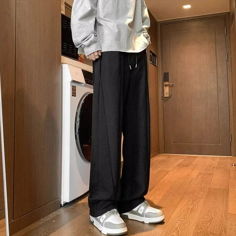 Pantalones Deportivos Grises de Pierna Recta Estilo Hip Hop 2026 para Hombre, Pantalones Holgados de Moda Coreana de Primavera, Estilo Y2K, Casuales