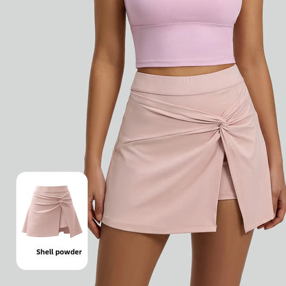 Falda deportiva para mujer, falda de tenis de cintura alta con nudo frontal, falda plisada con abertura discreta, minifalda transpirable con bolsillos, color rosa