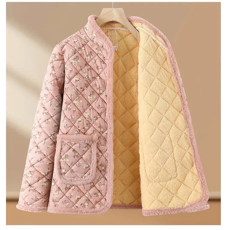 Chaqueta de algodón con estampado floral y forro polar grueso para mujeres de mediana edad y mayores, ropa de abrigo cálida p...