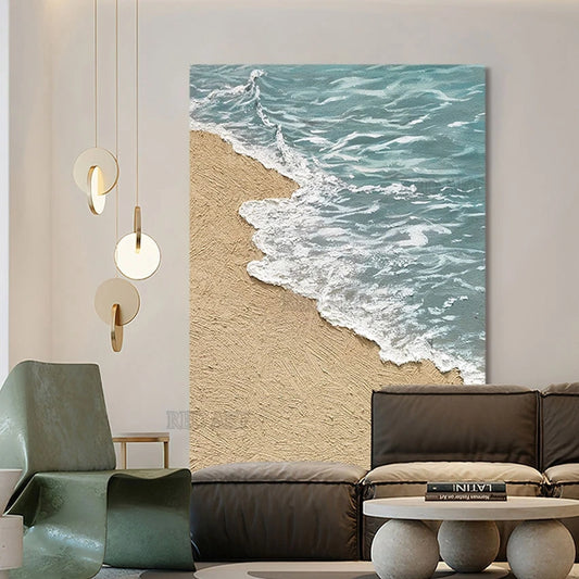Pintura al Óleo de Paisaje de Playa con Textura Pintada a Mano, Cuadro Acrílico Grueso, Arte en Lienzo, Decoración del Hogar+ Paquete Switch In Art completo