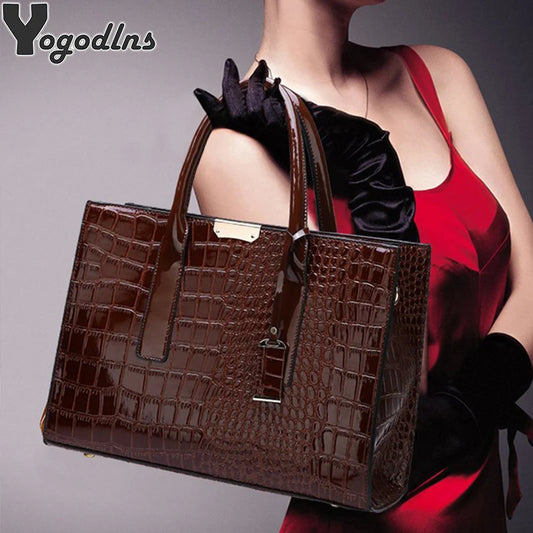 Bolsos de lujo de diseñador de cocodrilo, bolso cruzado de charol PU para mujer, bolso de mano Retro para mujer, bolso de hombro Messegner