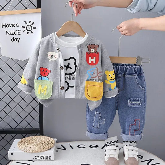 Boy Baby Clothing Set Spring and Autumn Fashion Children's Cartoon Coat T-shirt Pants 3-Piece Set Kids Outfits