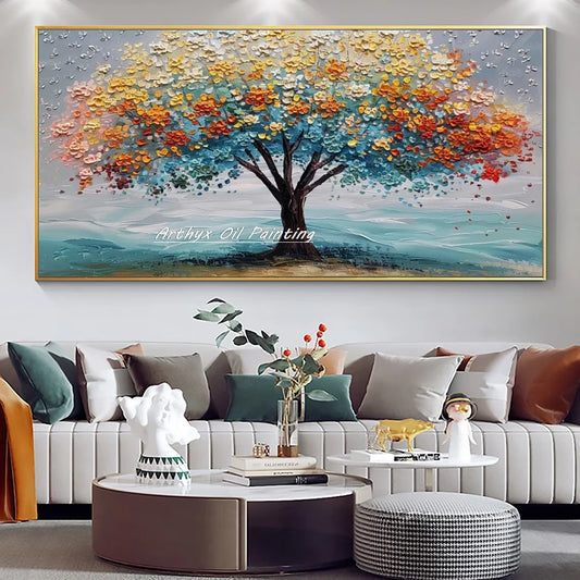 Arthyx, 100% pintura al óleo de flores de árbol pintada a mano sobre lienzo, póster de cuchillo 3D abstracto, imagen artística de pared, decoración moderna del hogar de la habitación + paquete Switch In Art completo