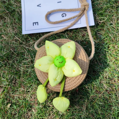Bolso de hombro hecho a mano para niños y niñas, con flores bandolera de paja, monedero para llaves, Mini bolso de princesa