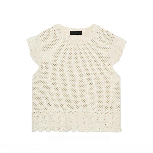 Blusa Tejida para Mujer | Sin Mangas, Escote Redondo y Detalles Calados